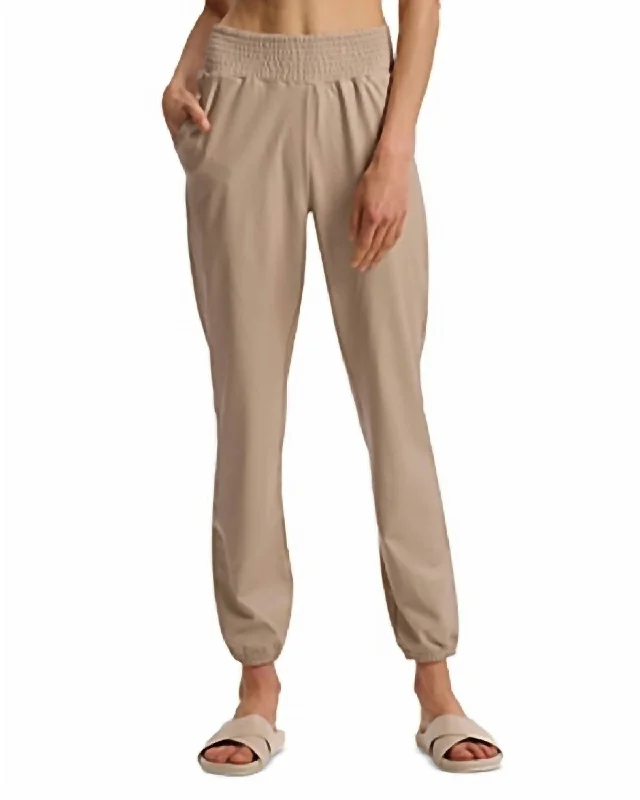 The Good Stuff Faux Leather Jogger In Sand