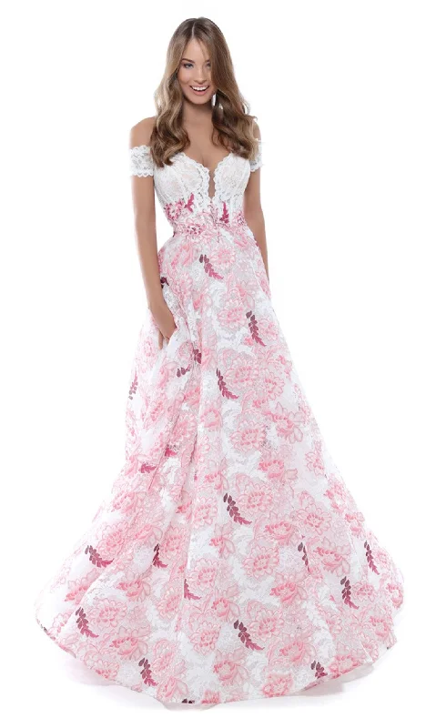 Bid Farewell To The Old Season Tarik Ediz - Off Shoulder Floral Lace A-Line Gown 50496