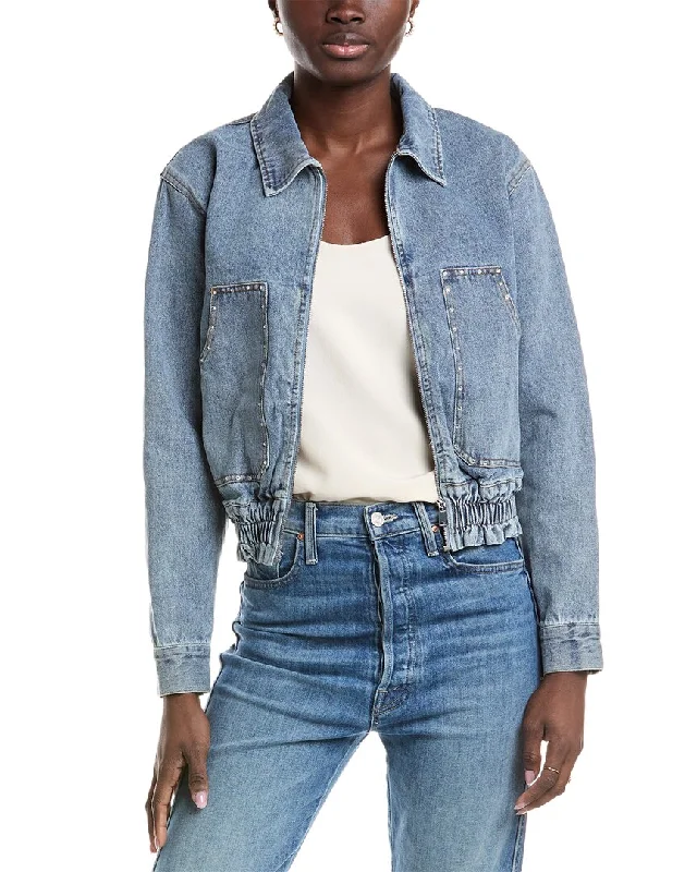 Season Sale Gracia Rhinestone Trim Denim Bomber Jacket