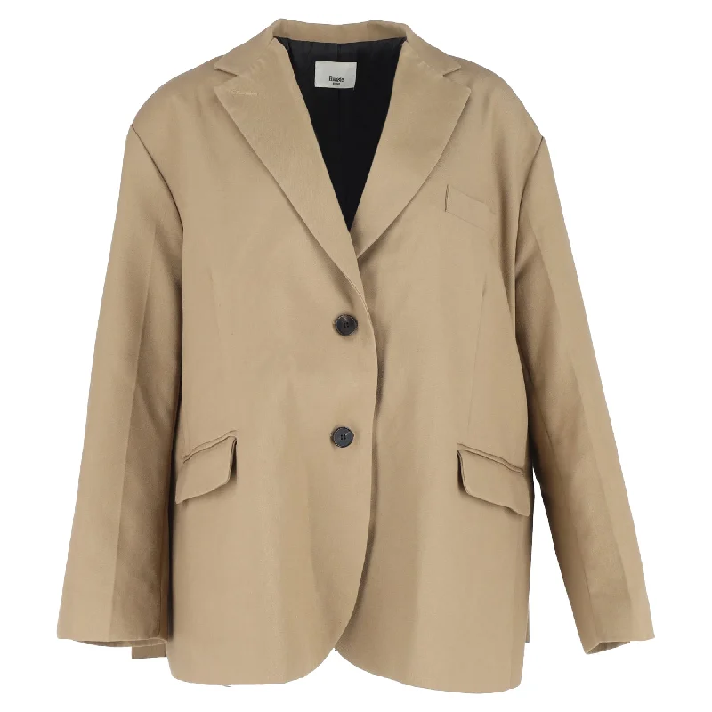 Stylish Savings The Frankie Shop Beo Single-Breasted Boxy Blazer in Beige Polyester