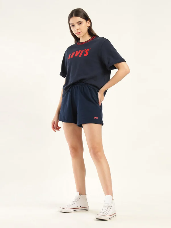 Final Sale Women's Mid Rise Navy Regular Fit Shorts