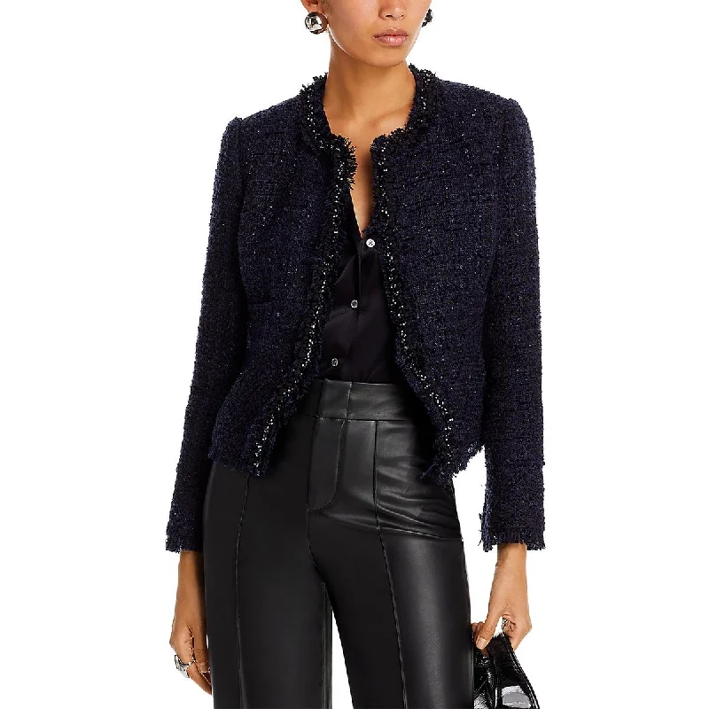 Explore What's New Womens Peplum Tweed Collarless Blazer