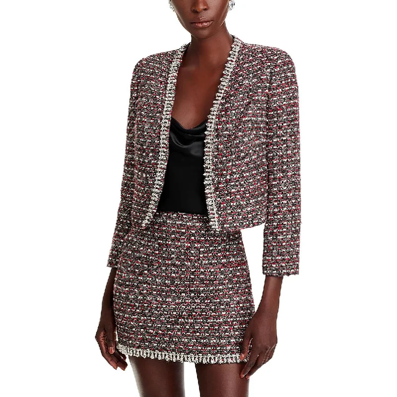 Trendsetting Threads Petites Womens Embellished Tweed Open-Front Blazer