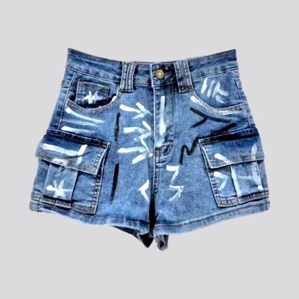 Big Discounts Wide-leg graffiti-print denim shorts