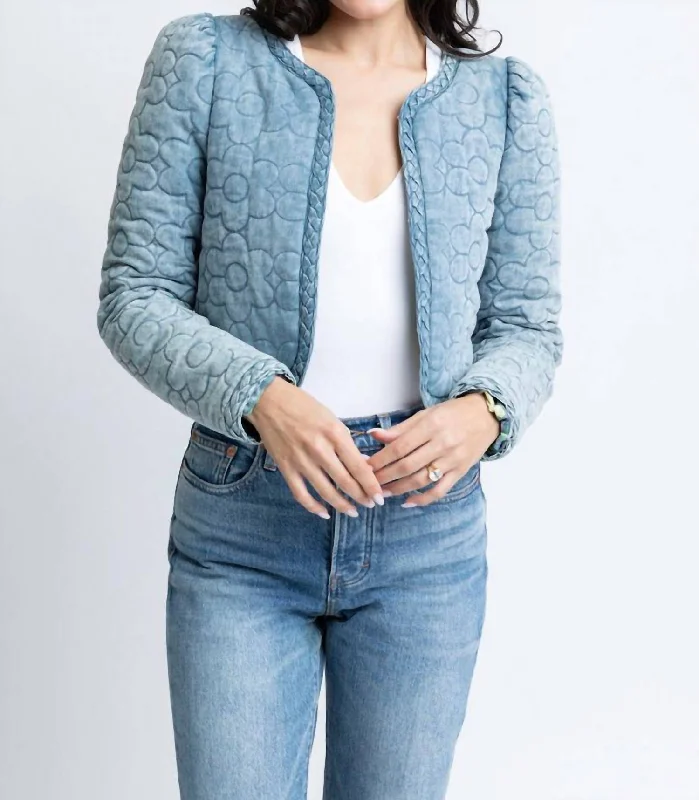 Casual Fashion Denim Novelty Floral Jacket In Blue