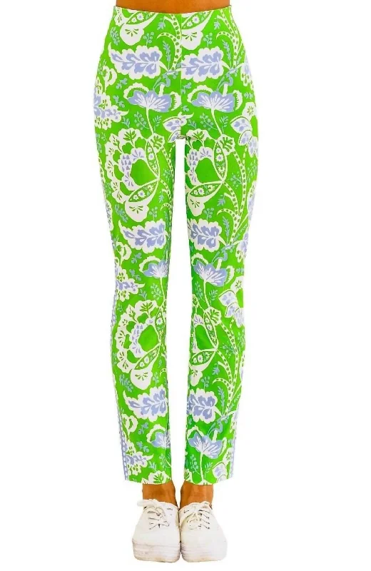 New In This Season Gripeless Flora Pull On Pants In Kelly/peri