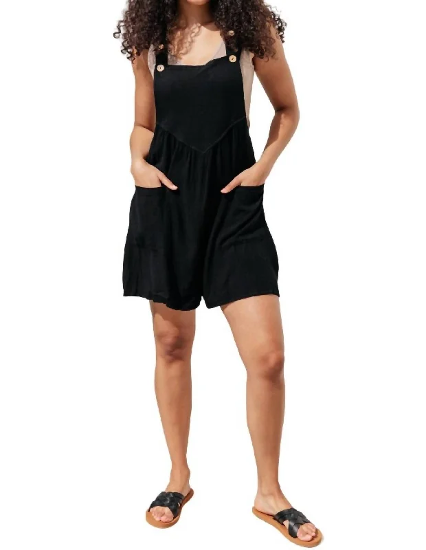 Relaxed Style I Want You Back Linen Blend Shortalls In Black