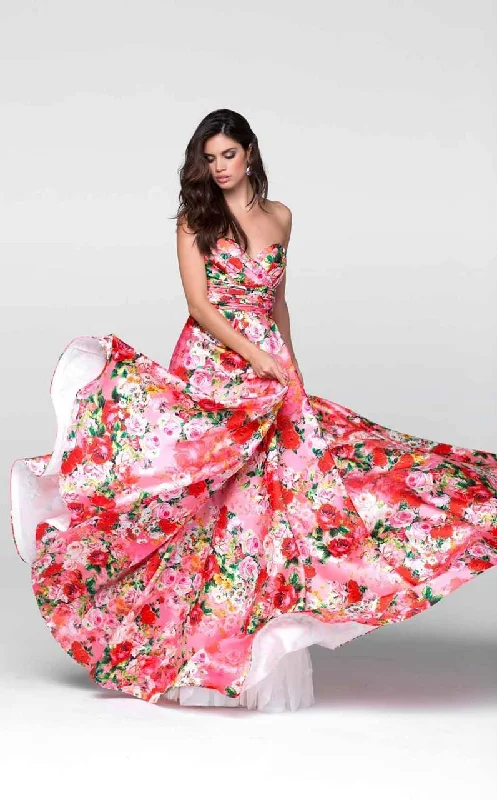 Fashion Forward Outfits Tarik Ediz - Strapless Floral Print Flowy A-Line Gown 50095