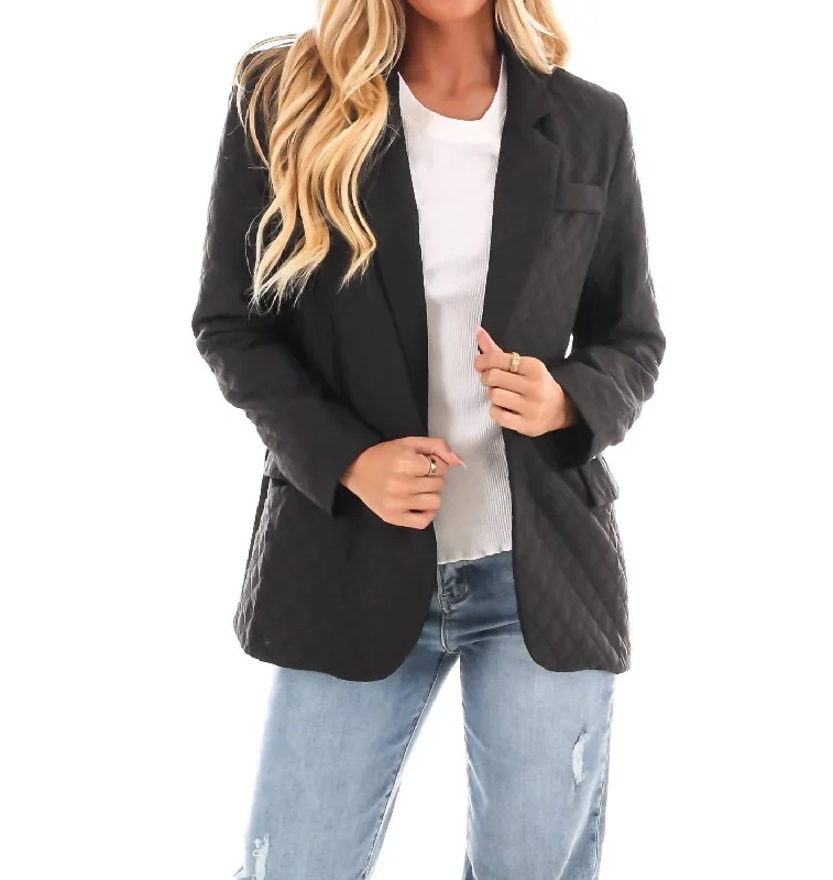 Chic Trend Collection Lucky Me Quilted Blazer In Black