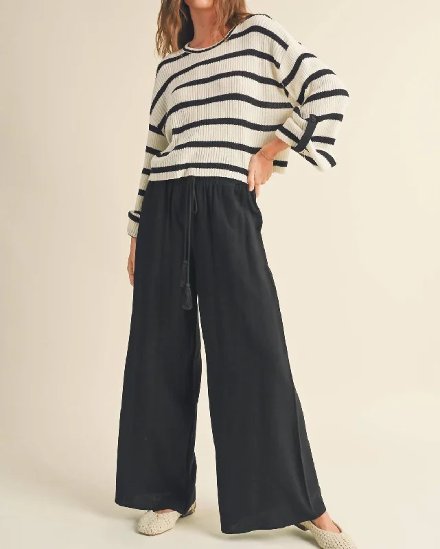 Daily Deals Linen Smocked Waist Pants In Black