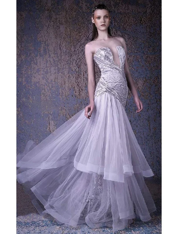 Business Casual Outfits MNM COUTURE - G1026 Strapless Tulle and Embroidered Gown