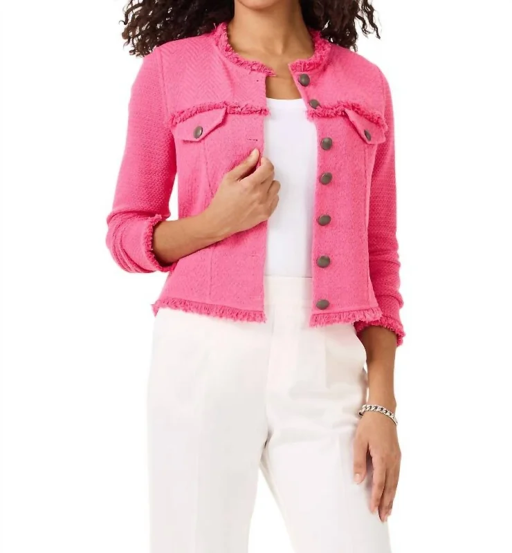 Clearance Sale, All Cheap Utility Fringe Mix Knit Jacket In Wild Pink