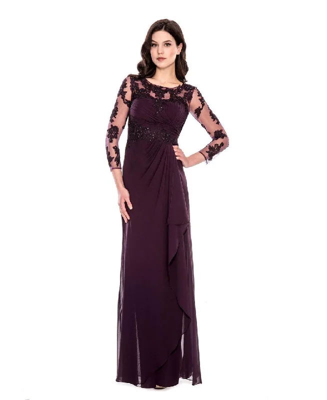 Your Timeless Wardrobe Awaits Decode 1.8 - 183220SC Embellished Sheer Sleeve Side Draped Long Gown