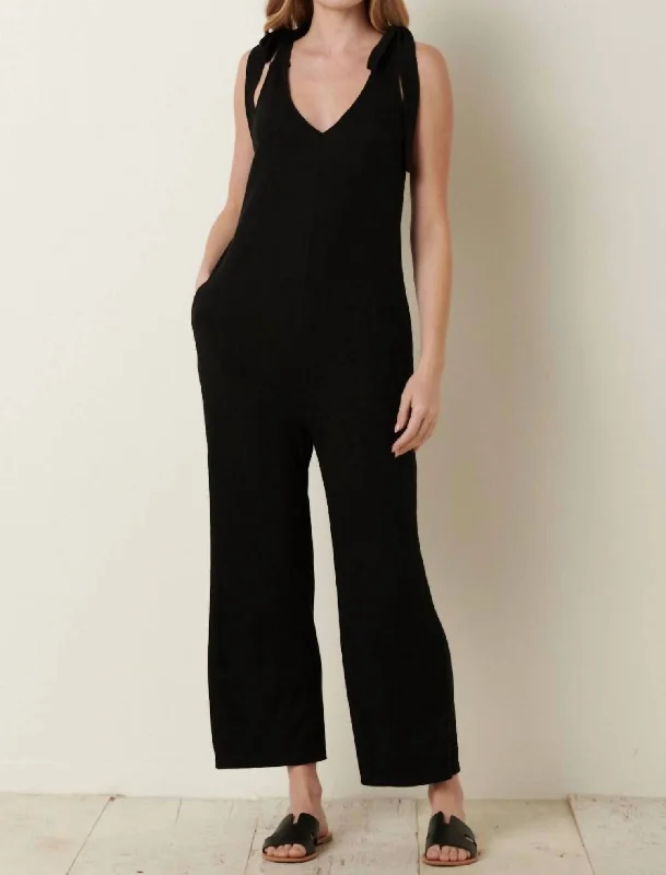 Classic Women's Fashion So Selfless Slub Ribbed Knit Jumpsuit In Black