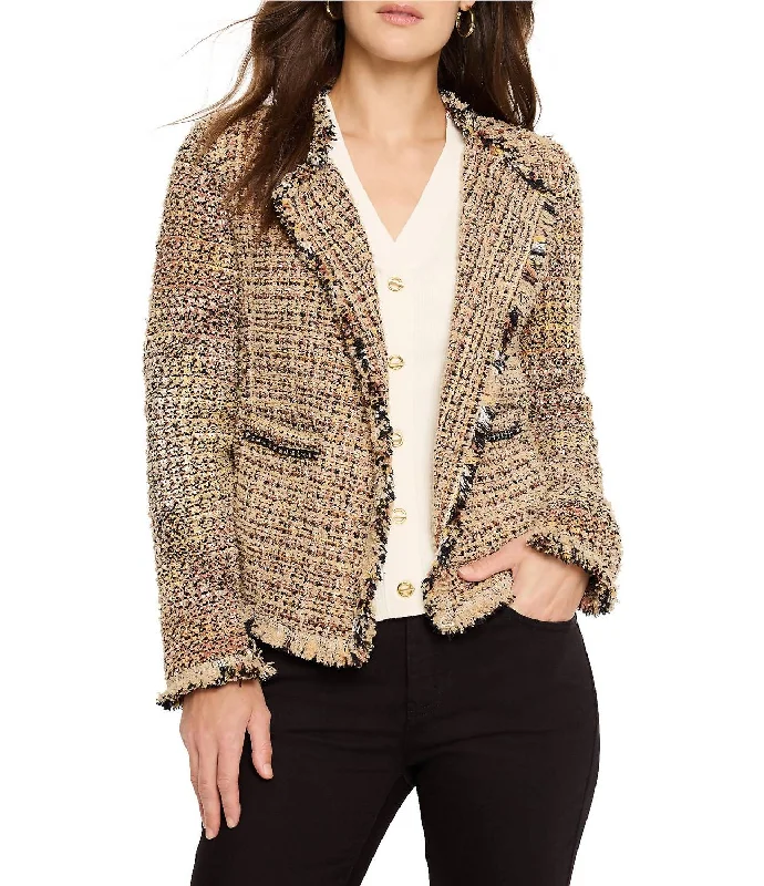 Graceful Fashion Chain Trim Fringe Mix Knit Jacket In Neutral Mix