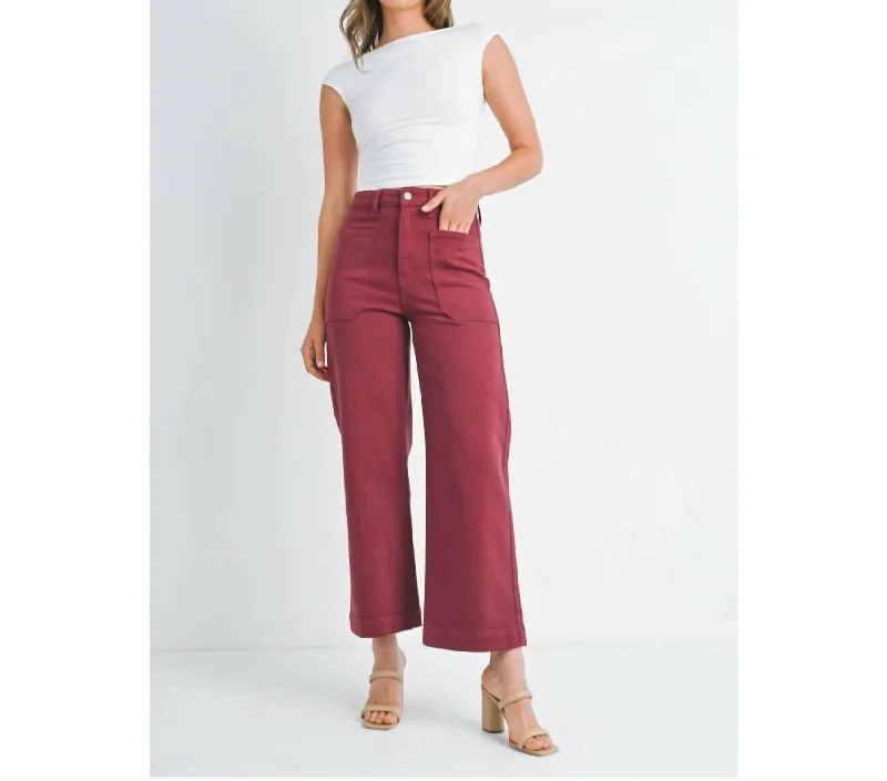 Trendy Women's Collection Denim Utility Pants In Burgundy