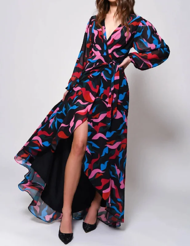 Budget Friendly Bridge Dress In Multi Squiggle Leaves