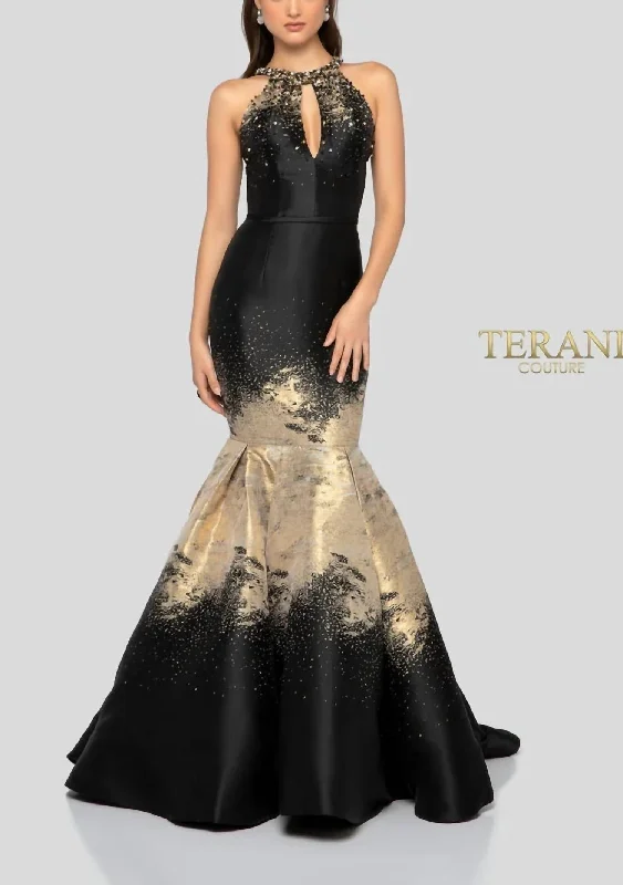 Wardrobe Update Evening Dress In Black Gold