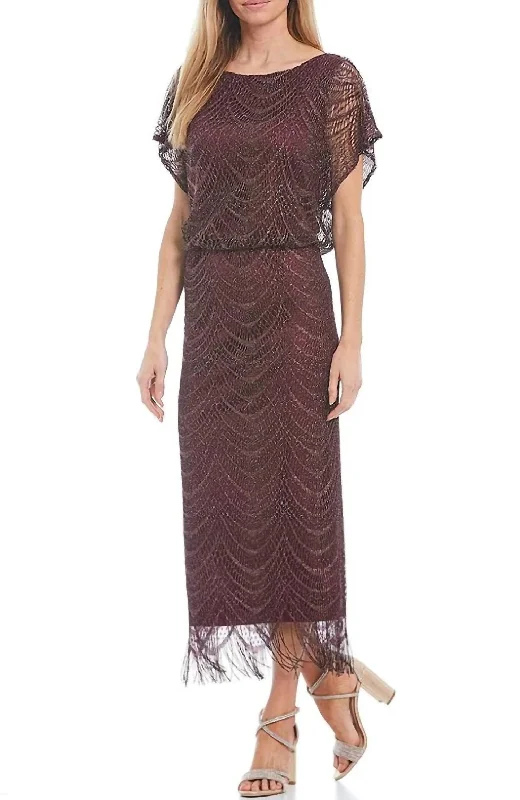 Limited Time Offer Fringe Hem Crochet Blouson Long Dress In Fig