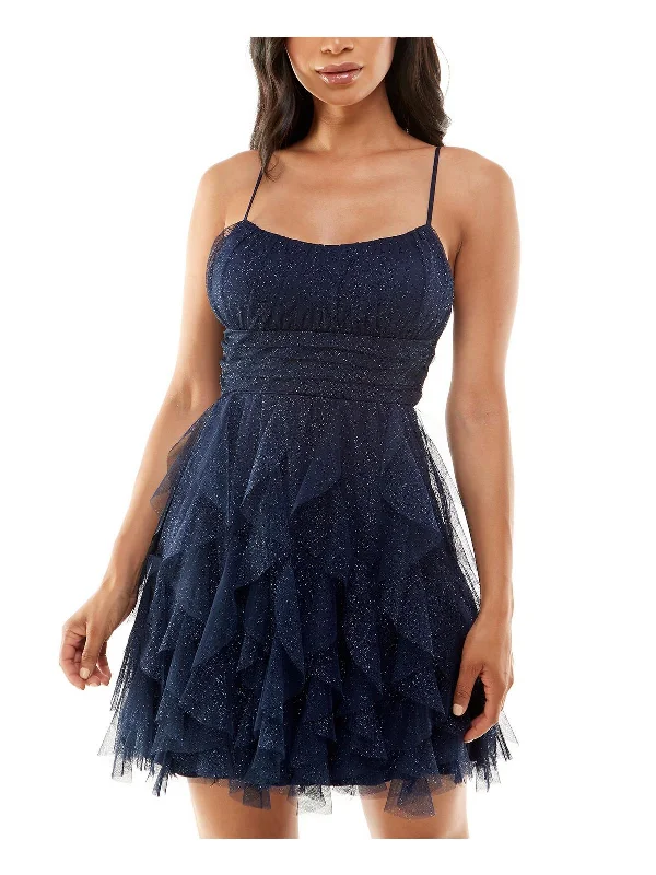 Women's Fashion Hotspots Juniors Womens Mesh Ruffled Cocktail and Party Dress