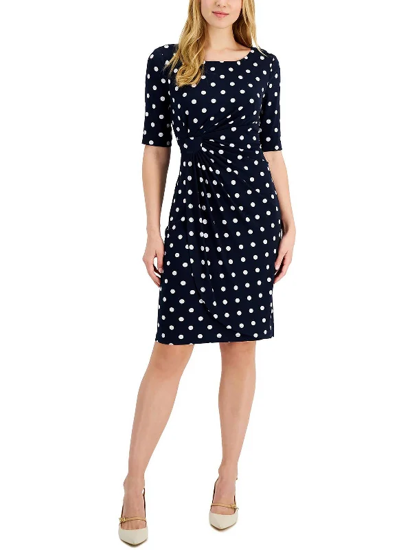 Redefining Women's Fashion Petites Womens Polka Dot Ruched Sheath Dress