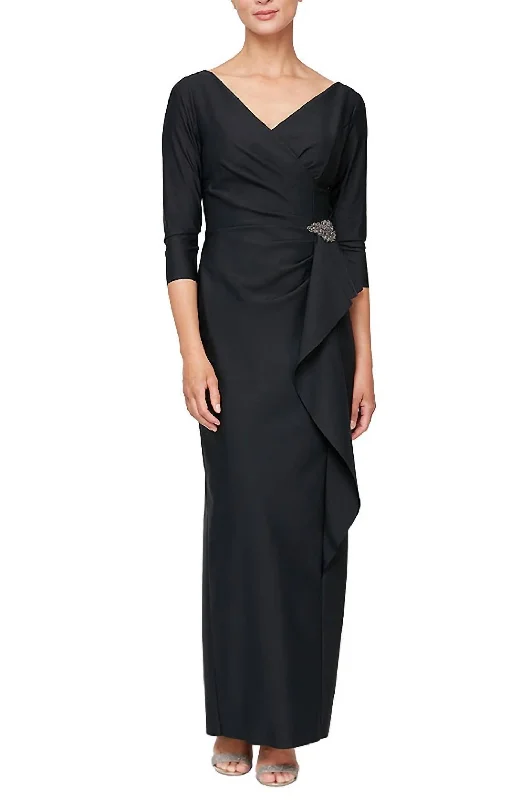 Effortless Everyday Wear Ruched Column Dress In Charcoal