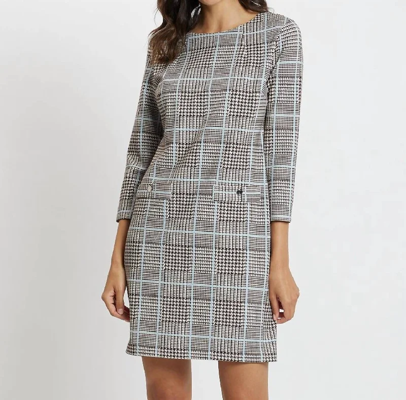 New Arrivals Sabine Printed Ponte Dress In Glen Plaid Chocolate