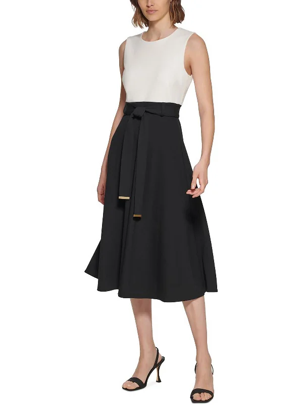 All Season Fashion Collection Womens Belted Midi Fit & Flare Dress