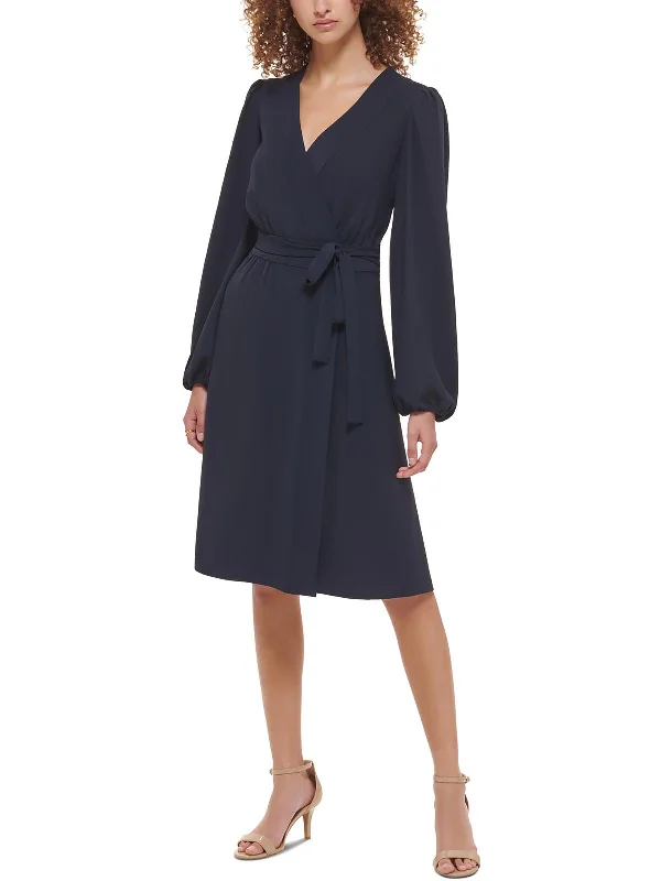 Evening Looks Womens Blouson Sleeves V-Neck Wrap Dress