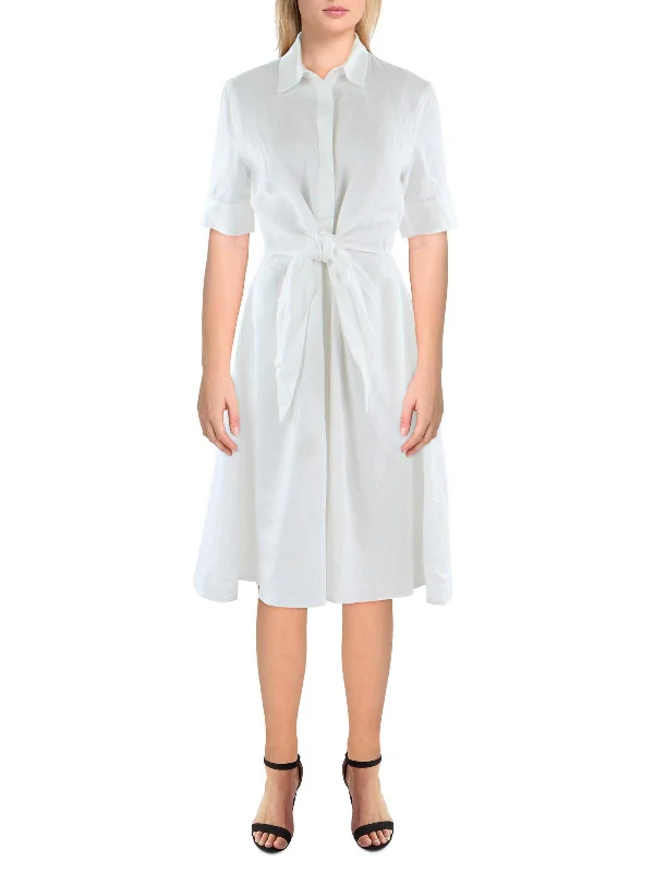 Seasonal Picks Womens Linen Front Tie Shirtdress