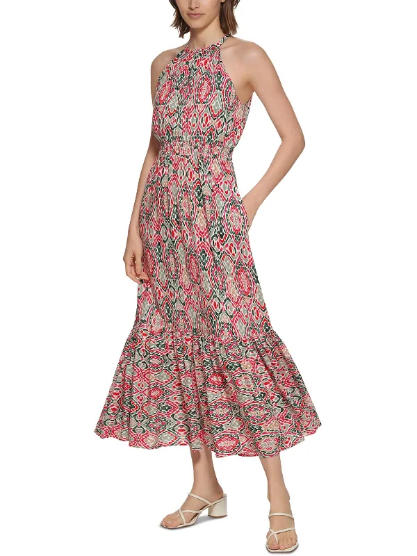 Final Sale Womens Printed Long Halter Dress