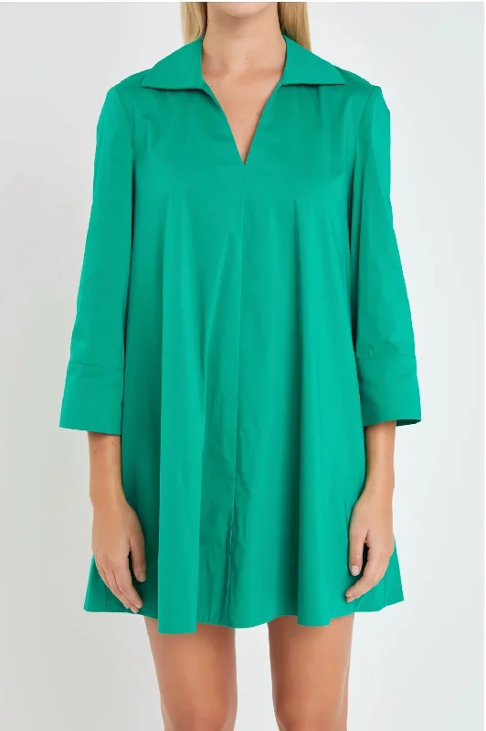 Quality Wear A-Line Kaftan Collar Dress In Green