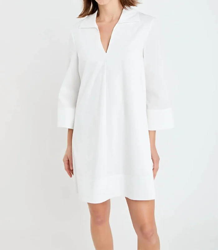 Holiday Glam A-Line Kaftan Collar Dress In White