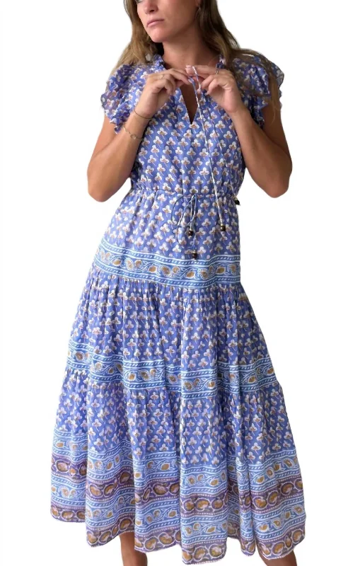 Relaxed Style Cinched Flirty Midi In Clover Blue