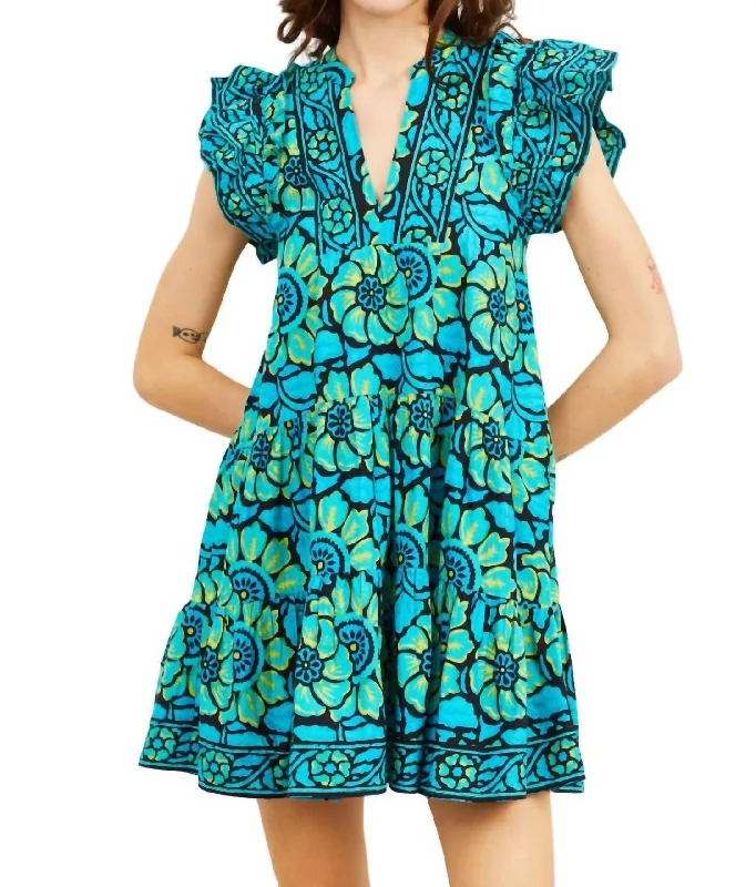 Glamorous Evening Wear Ember Dress In Shania Turquoise Print