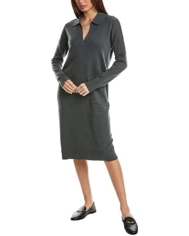 Innovate Your Wardrobe Forte Cashmere Split Neck Polo Cashmere-Blend Sweaterdress