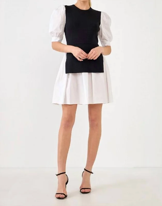 Budget-Friendly Fashion Margot Puff Sleeve Sweater Dress In Black/white