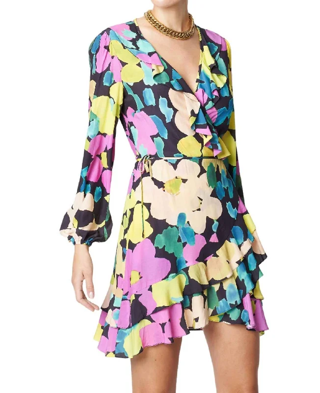 Fashionista Favorites Mini Wrap Dress In Abstract Neon