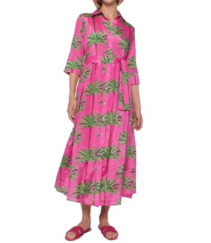 Sophisticated Fashion Natalia Dress In Pink Palm Tree