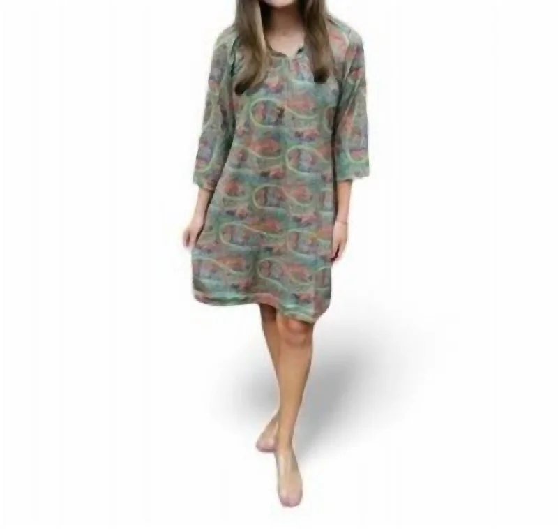 Vibrant Femme Fashion Paisley Babydoll Dress In Geen Multi