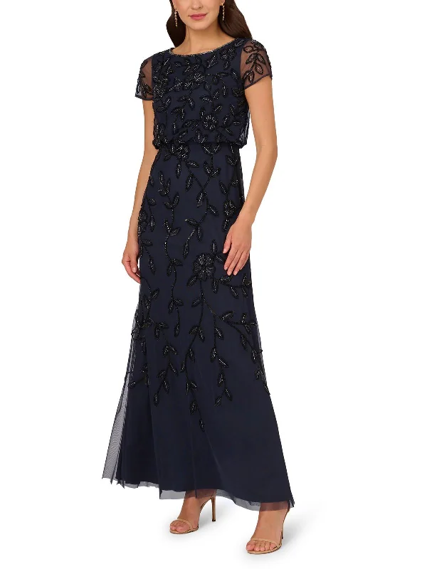 Latest Trends Petites Womens Sequin Beaded Evening Dress