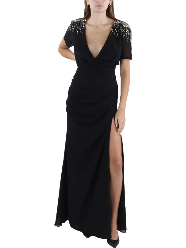 Casual Chic Womens Chiffon Embellished Evening Dress